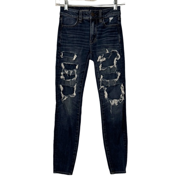 American Eagle 360 Next Level Stretch Hi Rise Jegging distressed jeans women 00S - Picture 1 of 12